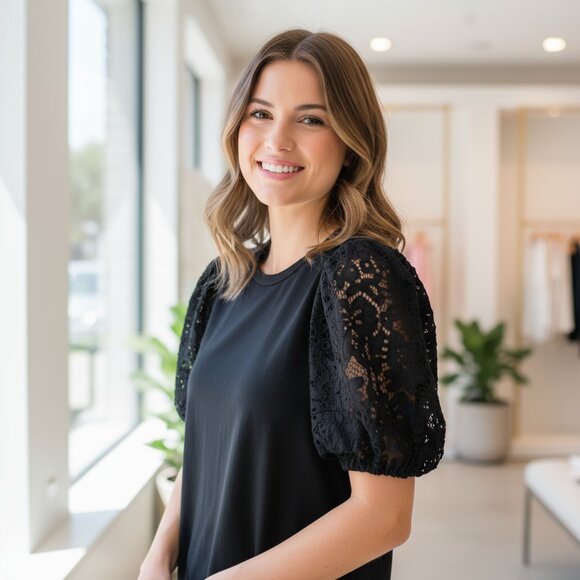 Pomander Place / Tuckernuck black top with eyelet puff sleeves M - Picture 8 of 8